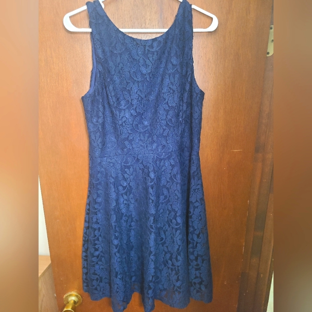 Navy Blue Lace Midi Dress